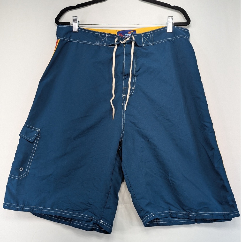PT Sports Mens Swim Trunks Shorts Blue Cargo Pocket Drawstring Size 40‎